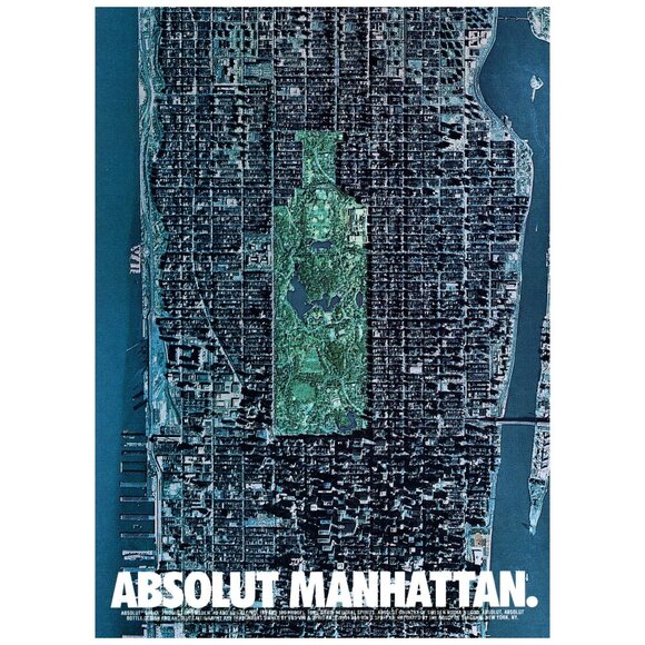 1994 Absolut Vodka Manhattan Aerial View Central Park Vintage Print Ad Wall Art - Picture 1 of 2